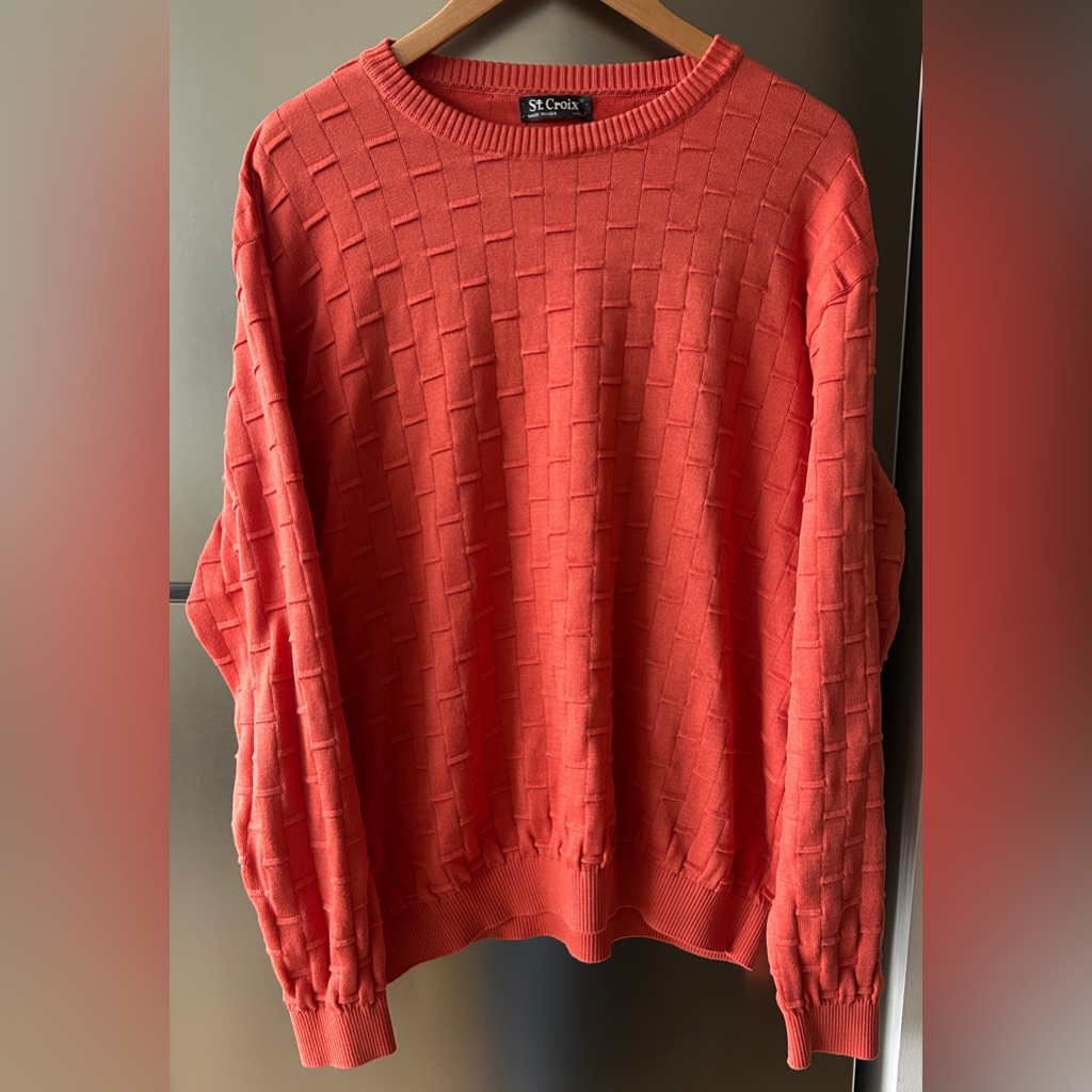 St. Croix Textured Knit Sweater Xl Burnt Orange Made In Usa Cotton Pullover